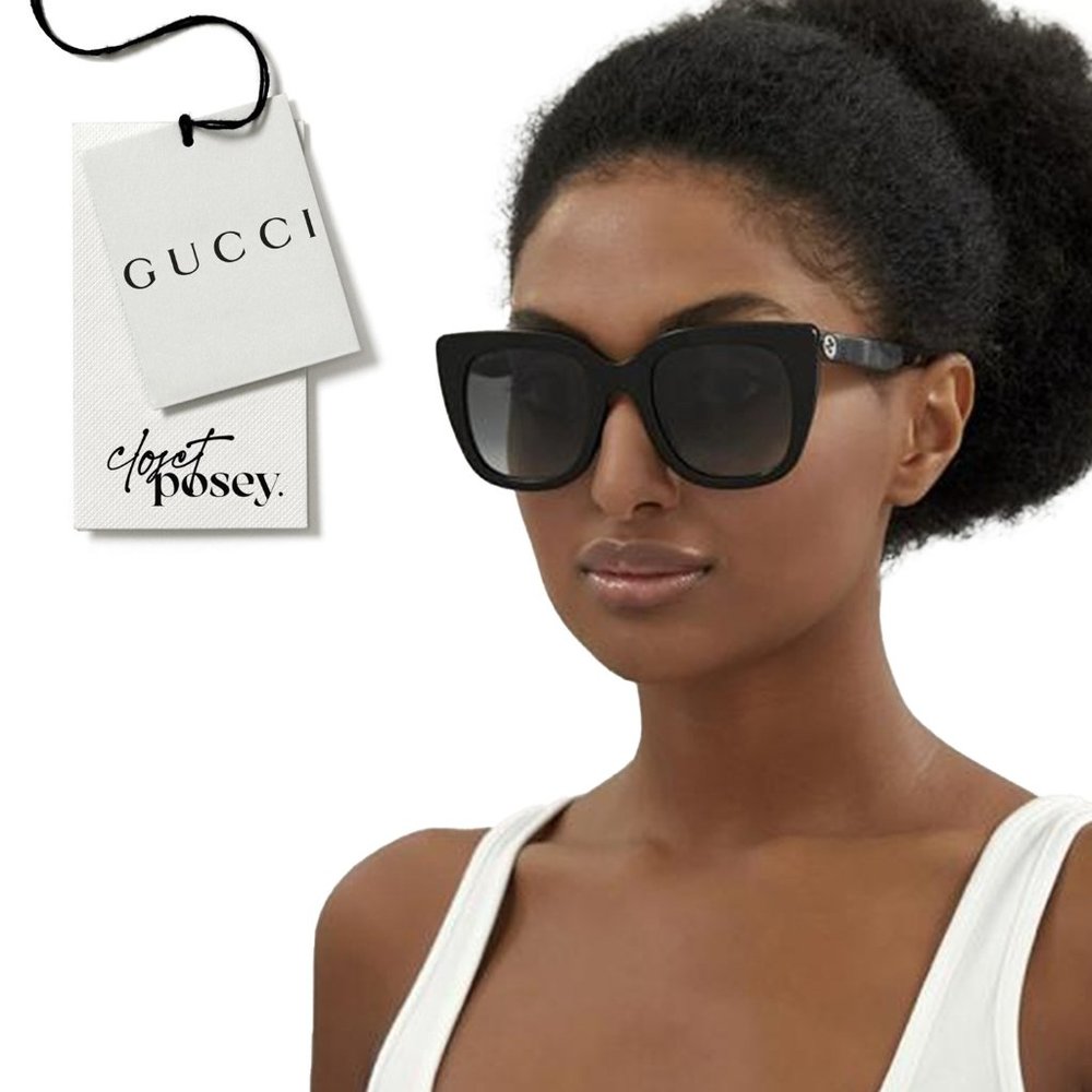 NWT . gucci . cat eye double gg sunglasses . black